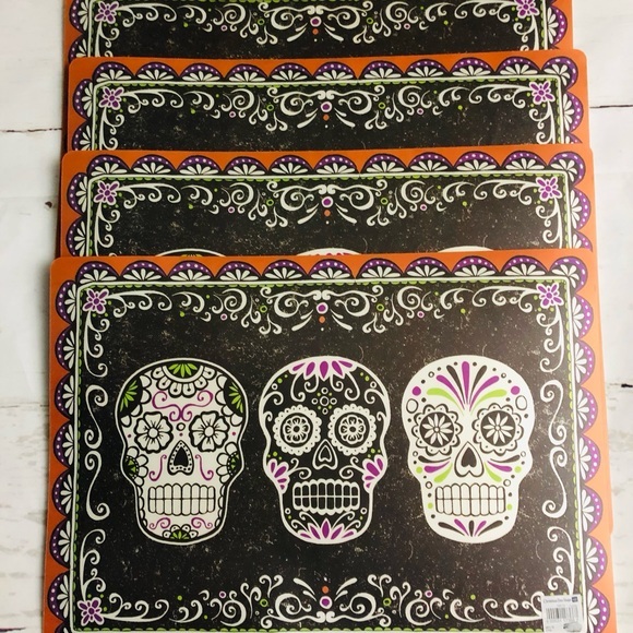 Sugar skulls Vinyl Placemats Set of 4, Halloween Day Of The Dead - Picture 4 of 4